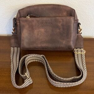 Bostanten Brown Vegan Leather Rectangular Crossbody Bag Removable Knit Strap